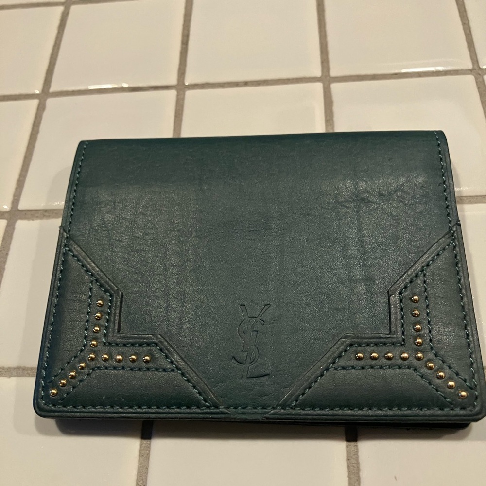 Yves Saint Laurent Teal Leather ID Wallet with Clear Window - Picture 5 of 6